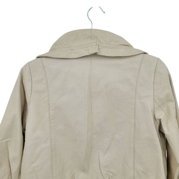 90s Vintage Ruffle Collar Buttery Leather Jacket Coat XS Cream Boho Feminine - Picture 11 of 16